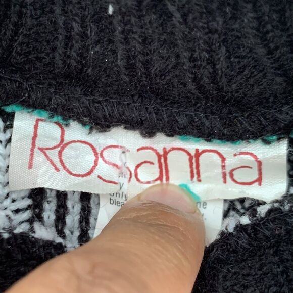 VTG 90s Rosanna Sweater Girls L Black Colorful Geometric Knit Mock Retro Funky - Picture 4 of 8